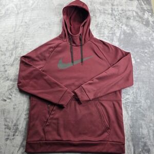 Nike Therma-FIT Hoodie Mens Large Burgundy Maroon Swoosh Pullover Sweatshirt